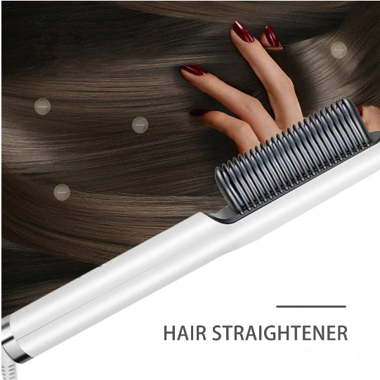 2 in 1 Hair Straightener Brush - Electric Hot Comb Straightening Brush & Curler for Women