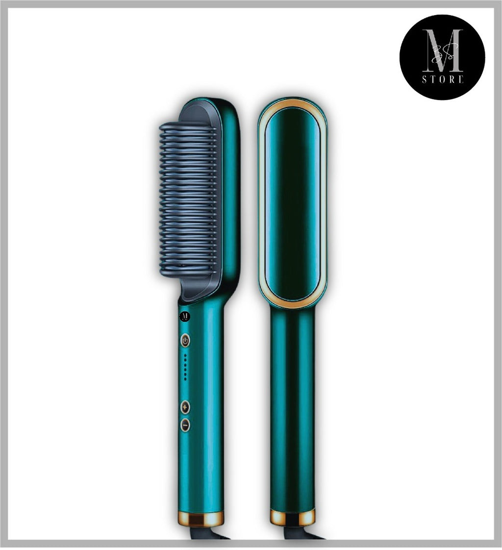 2 in 1 Hair Straightener Brush - Electric Hot Comb Straightening Brush & Curler for Women