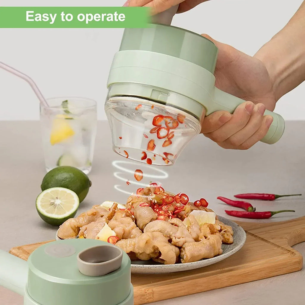 4-in-1 Smart Electric Food Chopper - Mini Portable Handheld Vegetable Chopper, Meat Grinder & Juicer