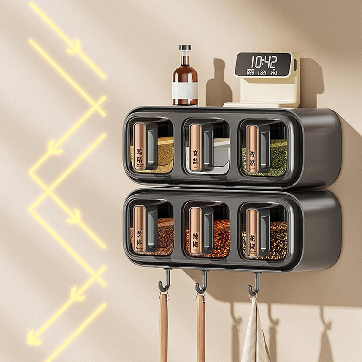 6 in 1 Wall Mounted Masala Box with spoon