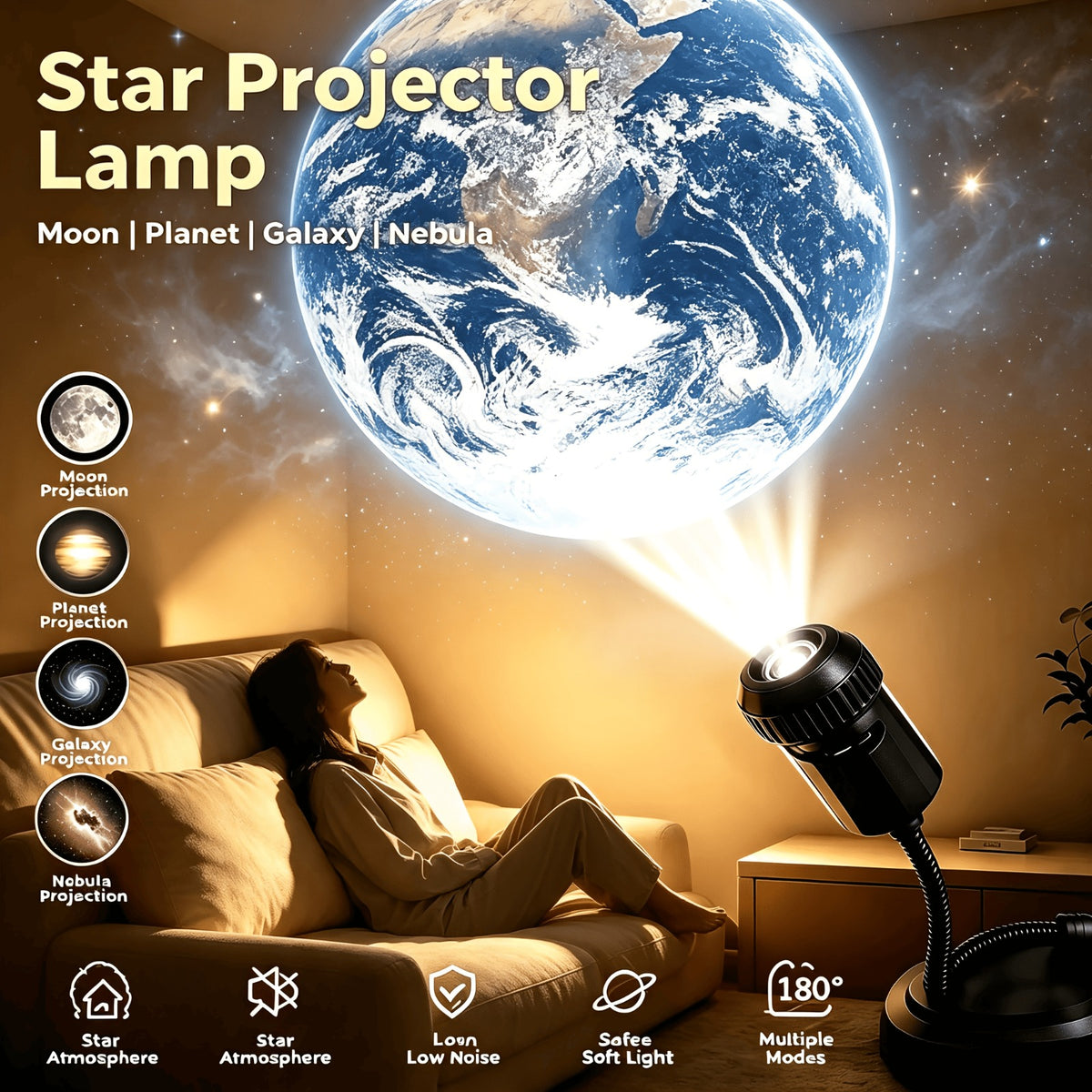 Star Projector Lamp - Moon Planet Galaxy Nebula