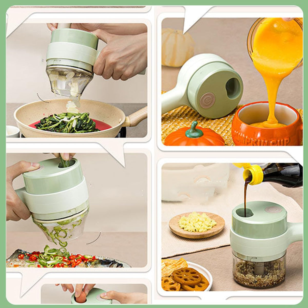 4-in-1 Smart Electric Food Chopper - Mini Portable Handheld Vegetable Chopper, Meat Grinder & Juicer