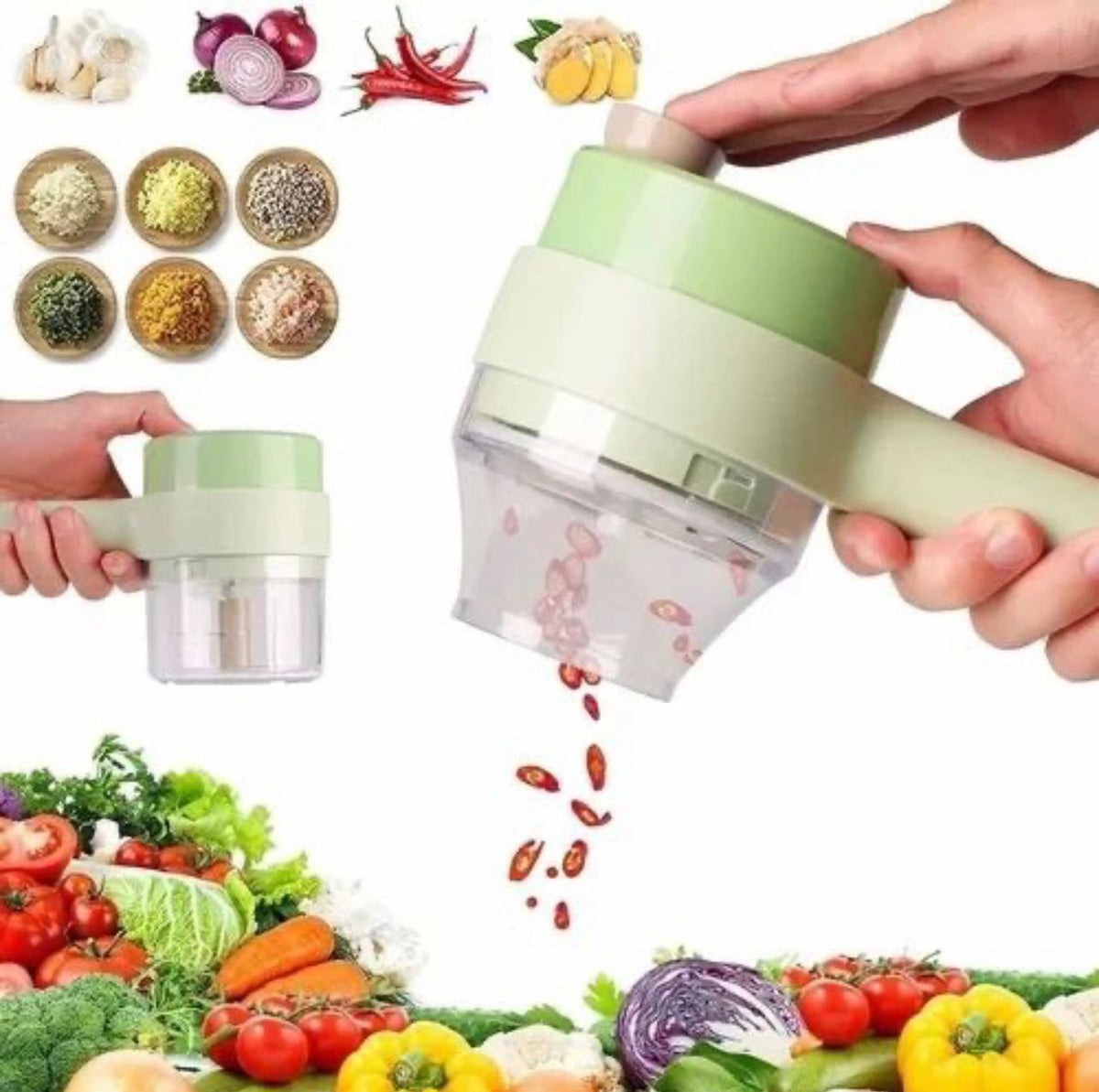 4-in-1 Smart Electric Food Chopper - Mini Portable Handheld Vegetable Chopper, Meat Grinder & Juicer