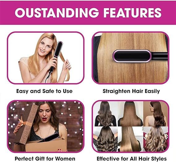 2 in 1 Hair Straightener Brush - Electric Hot Comb Straightening Brush & Curler for Women
