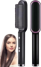 2 in 1 Hair Straightener Brush - Electric Hot Comb Straightening Brush & Curler for Women