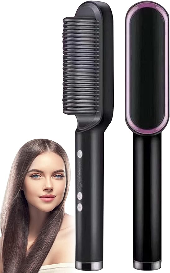 2 in 1 Hair Straightener Brush - Electric Hot Comb Straightening Brush & Curler for Women